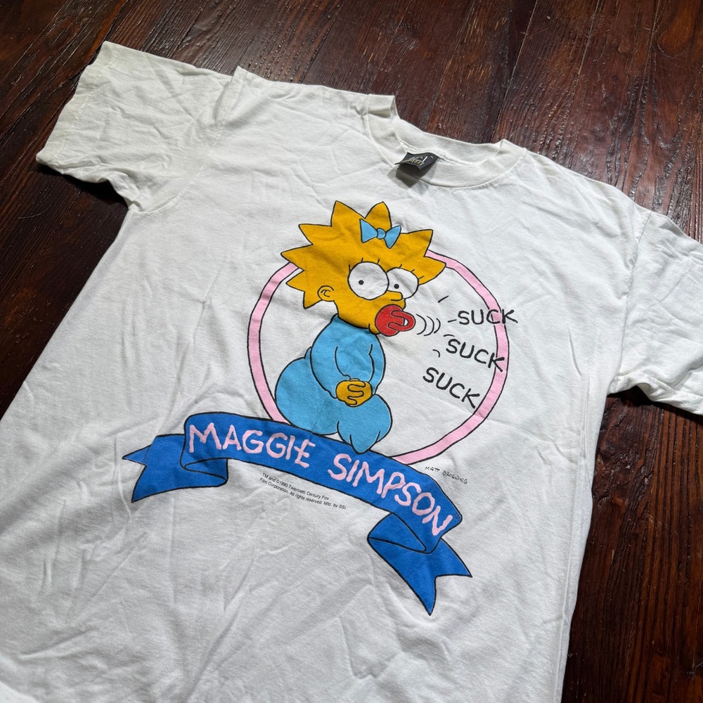 Vintage 1990 Simpsons T Shirt Mens XL White Maggie Graphic 90s Single Stitch USA